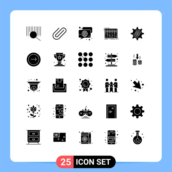 Set Commercial Solid Glyphs Pack Business Music Chat Mixer Console — Vector de stock