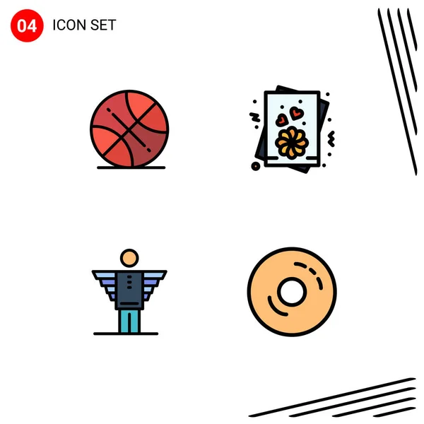 Symboles Icône Universelle Groupe Filledline Moderne Couleurs Plates Backetball Carrière — Image vectorielle