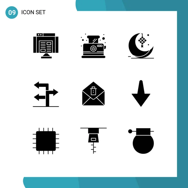 Set Moderno Glyphs Solidi Simboli Come Messaggio Navigazione Luna Direzione — Vettoriale Stock