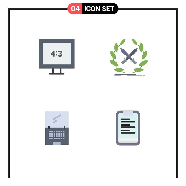 Set Vector Flat Icons Grid Aspect Ratio Monitor Battle Label — Vector de stock