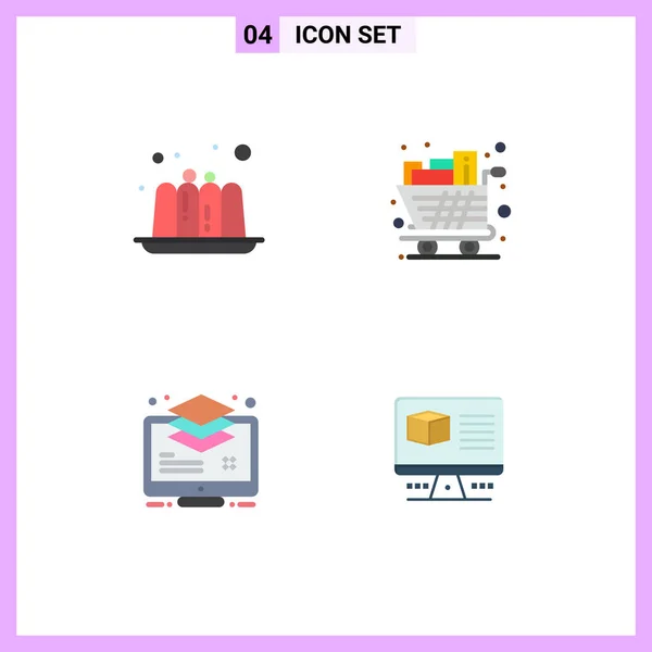 Flat Icon Concept Websites Mobile Apps Cake Layer Cart Shopping — Stock Vector