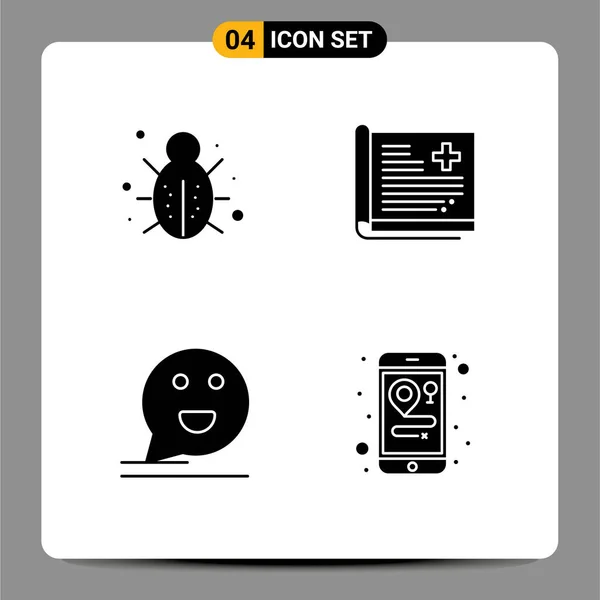 Mobile Interface Solid Glyph Set Pictograms Bug Medical Protection History — Wektor stockowy