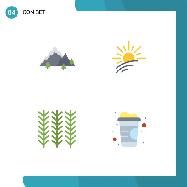 Set Commercial Flat Icons Pack Mountain Cereal Nature Light Plant — Vector de stock