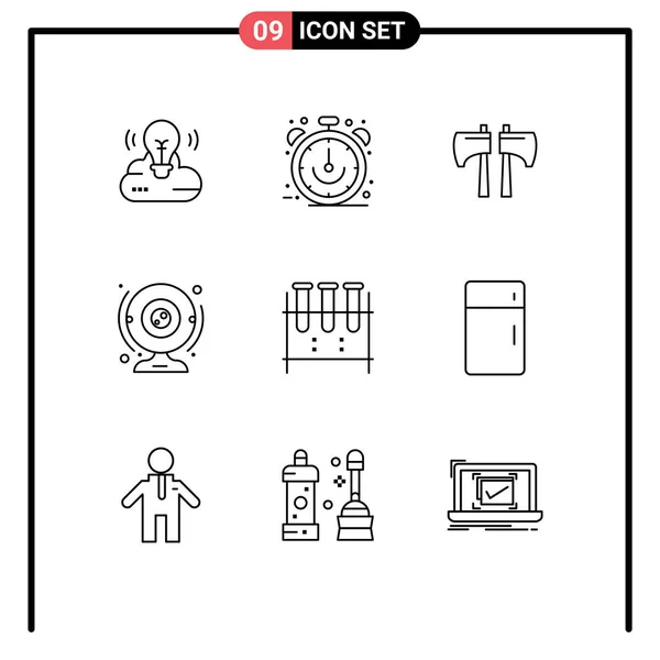 Pictogram Set Simple Outlines Technology Webcam Time Camera Tool Editable — Stock Vector