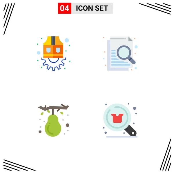 Pack Creativos Iconos Piso Chaqueta Fruta Engranajes Búsqueda Compra Editable — Vector de stock