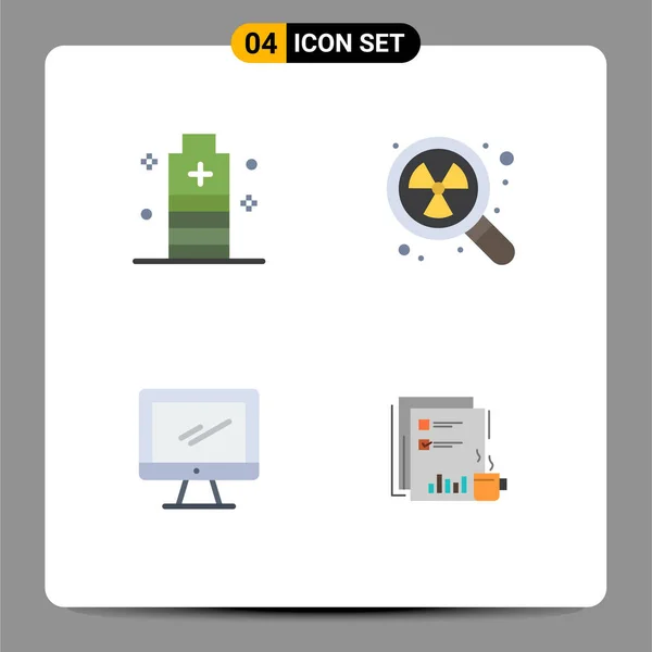 Conjunto Imágenes Iconos Planos Simples Batería Ordenador Potencia Radiactividad Dispositivo — Archivo Imágenes Vectoriales