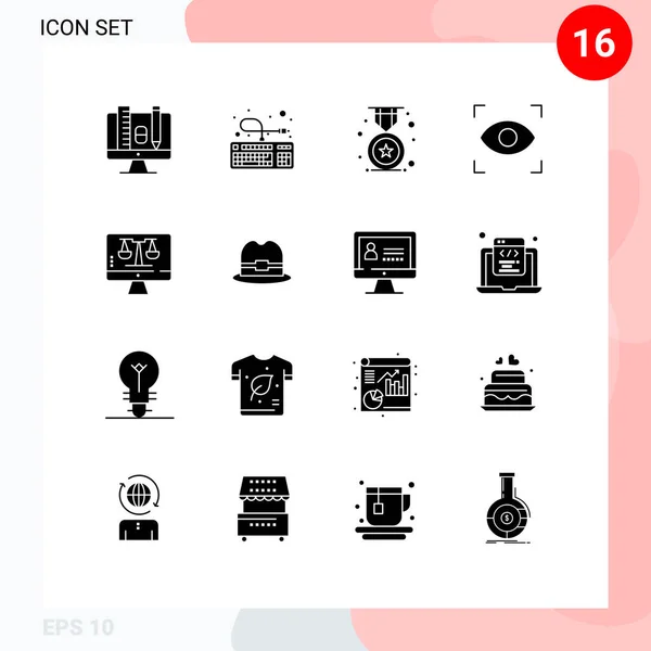 Set Commercial Solid Glyphs Pack Tecnology Digital Law Online Award — Stock Vector