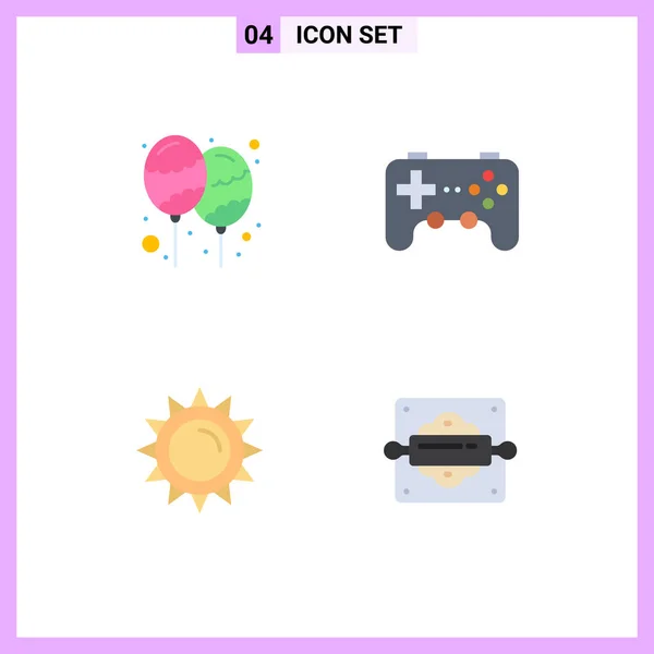 Set Vector Flat Icons Grid Balloon Sun Party Device Light — Stock Vector