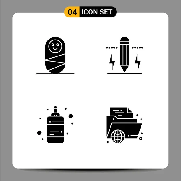 Pictogram Set Simple Solid Glyphs Child Ink Drawing Light Editable — Stock Vector