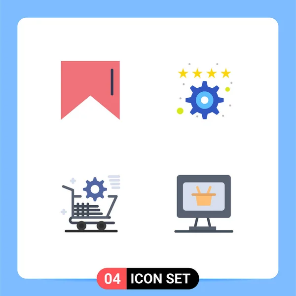 Grupo Universal Símbolos Icono Iconos Piso Moderno Banner Línea Favorito — Vector de stock