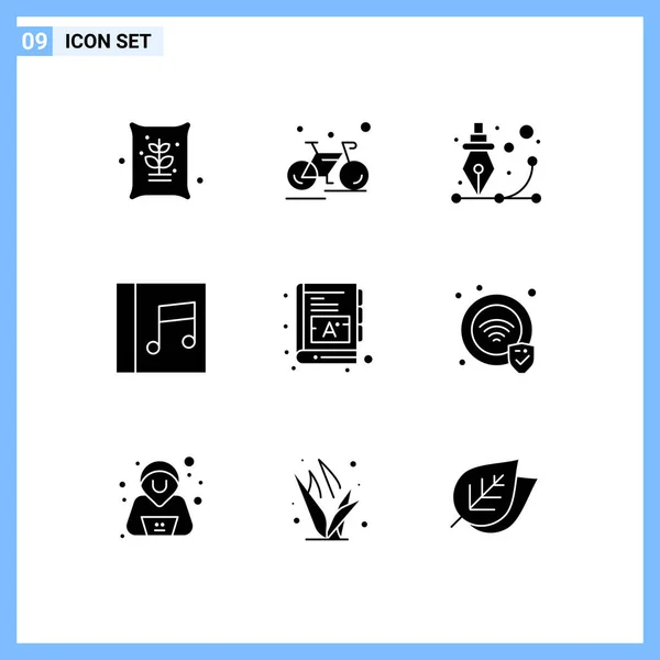 Modern Solid Glyphs Set Baby Media Race Album Pen Editable — 스톡 벡터