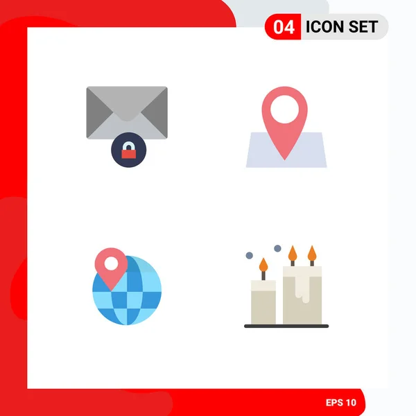 Mobile Interface Flat Icon Set Pictograms Mail Pin Holiday Pad — Vector de stock