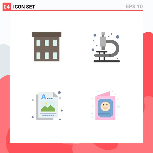 Set Vector Flat Icons Grid Building Graphic Corporation Microscope Image — Vector de stock