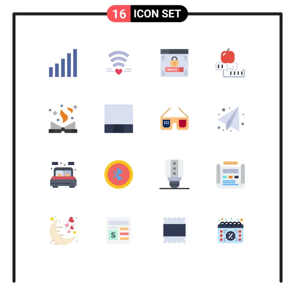 Mobile Interface Flat Color Set Pictograms Magic Book Security University — 스톡 벡터
