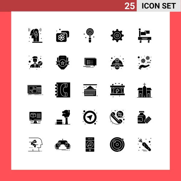 Mobile Interface Solid Gyph Set Pictograms Transportation Flag Date Gear — Archivo Imágenes Vectoriales