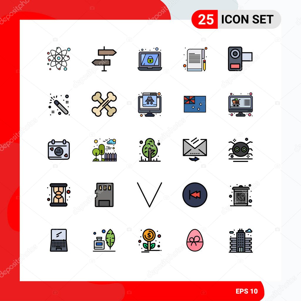 25 Creative Icons Modern Signs and Symbols of film, paper, signs, writer, editorial Editable Vector Design Elements