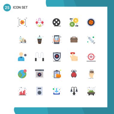 İnternet, dünya, film makarası, transfer, Euro Düzenlenebilir Vektör Tasarım Elementleri 'nin 25 Evrensel Düz Renk İşareti Sembolü