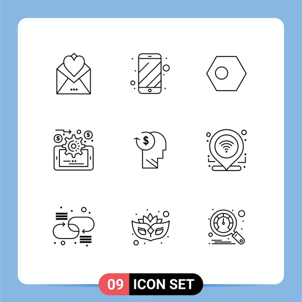 Outline Pack Dari Universal Symbols Account Manajemen Data Elektronik Analitis - Stok Vektor