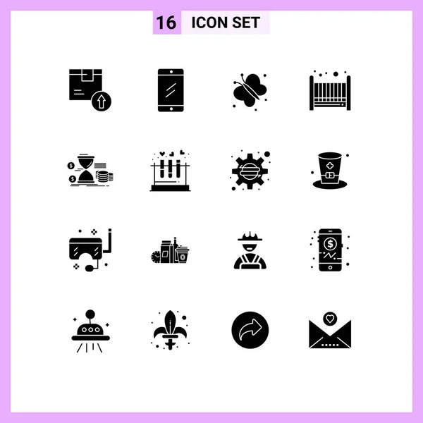 Mobile Interface Solid Glyph Set Pictograms Management Cradle Study Bad — Stock Vector