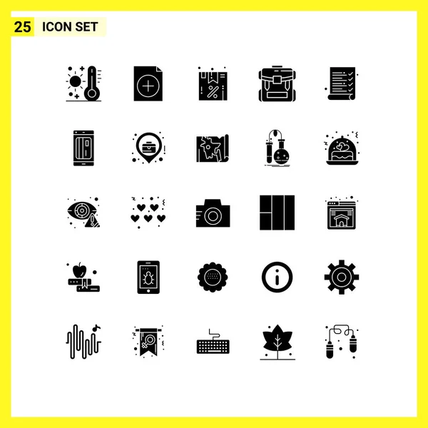 25组固体字形标志和符号 用于审计 袋编辑向量设计元素 — 图库矢量图片