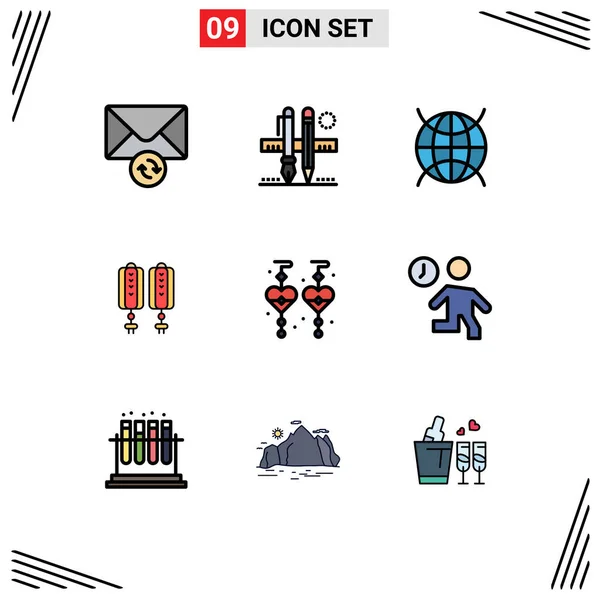 Pictogram Set Simple Filledline Flat Colors Dangling Earrings Decoration Internet — Stock Vector