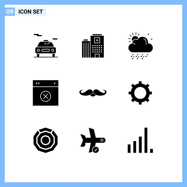 Universal Solid Glyphs Set Web Mobile Applications Movember Moustache Snowy — Stock Vector