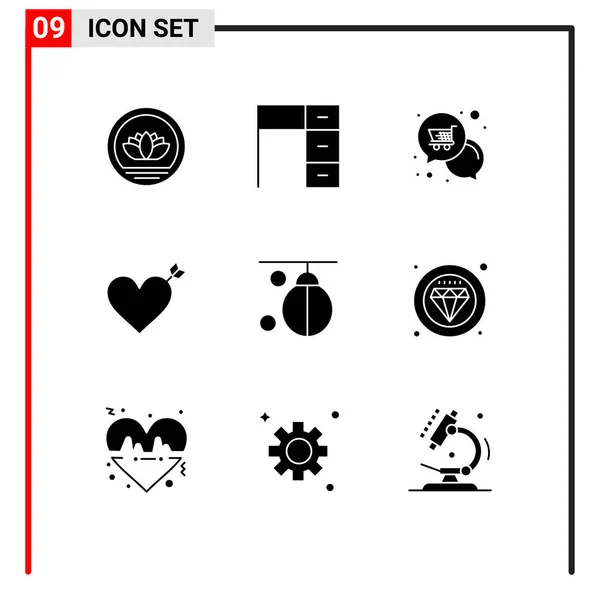 Conjunto Icones Modernos Símbolos Sinais Para Saco Coração Trabalho Seta — Vetor de Stock