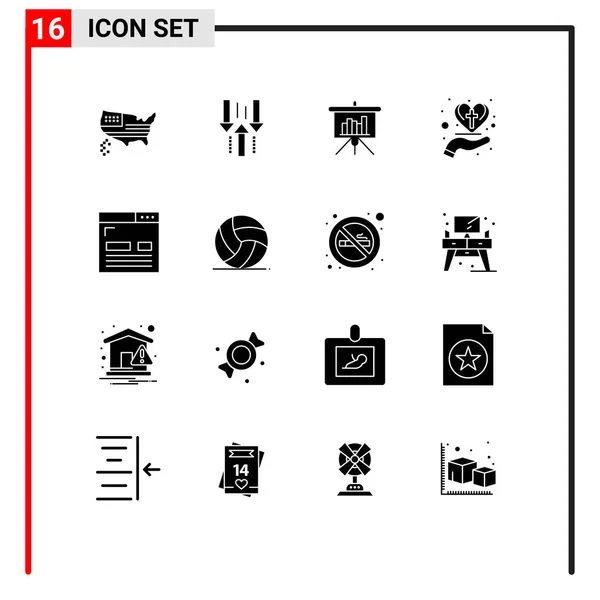 16の創造的なアイコンクロス お祝い ダウンロード ケアハートの現代的な記号とシンボル レポート編集可能なベクトルデザイン要素 — ストックベクタ