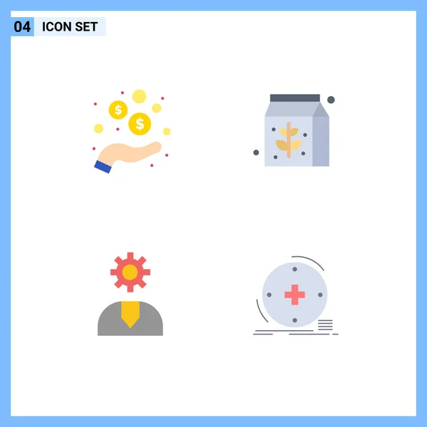 Modern Set Flat Icons Pictograph Hand Help Coins Package Support — Stock Vector