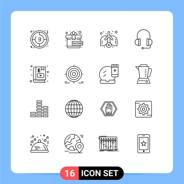 Thematic Vector Outlines Editable Symbols Learning Learning Plíce Book Headset — Stockový vektor