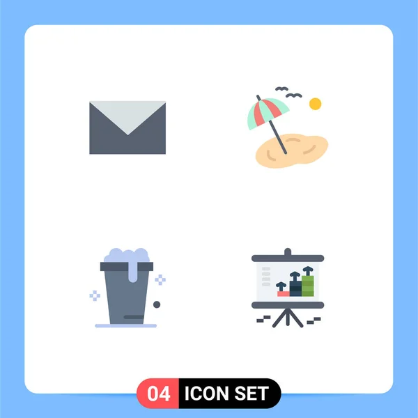 Conjunto Moderno Iconos Planos Sms Sopa Arena Árbol Limpieza Editable — Vector de stock