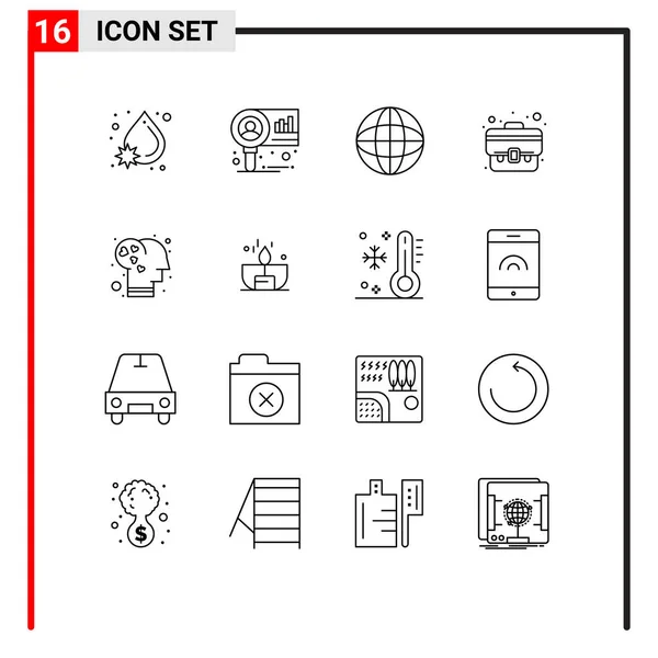 Modern Set Outlines Pictograph Emotion Bag World Suitcase Business Editable — Archivo Imágenes Vectoriales