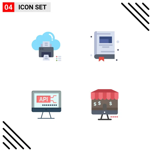 Universal Flat Icon Signos Símbolos Nube Código Impresora Cuaderno Educación — Vector de stock