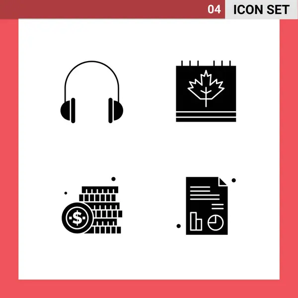 Set Commercial Solid Glyphs Pack Audio Leaf Music Calendar Currency — Stockový vektor