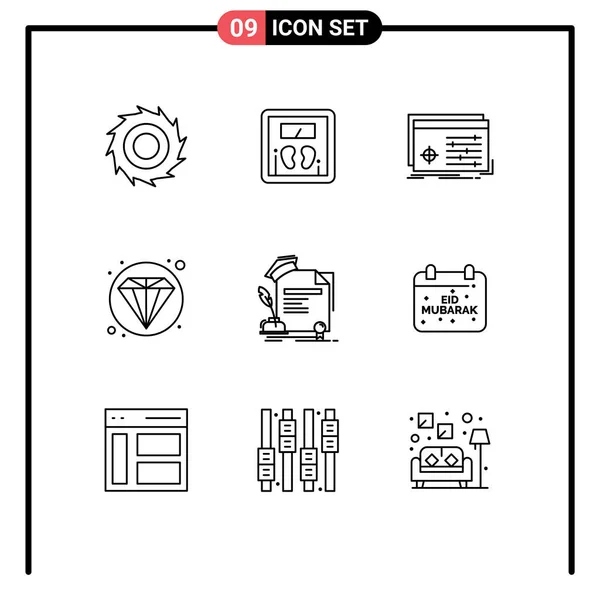 Conjunto Icones Modernos Símbolos Sinais Para Educação Certificado Objeto Diamante — Vetor de Stock