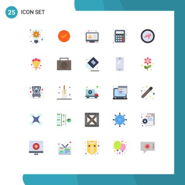 Nabız, hesap makinesi, yaratıcı, hesaplanabilir, tasarlanabilir, düzenlenebilir vektör tasarım elementlerinin 25 Temel Düz Rengi Kullanıcı Arayüzü Paketi