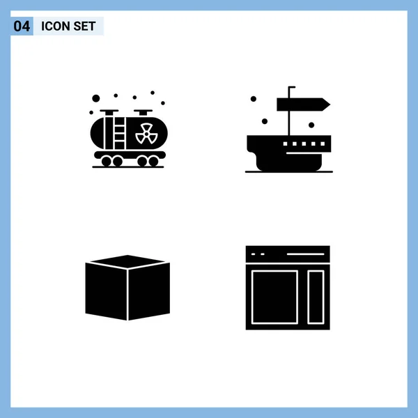 Conjunto Moderno Glifos Sólidos Símbolos Como Aceite Comunicación Barco Caja — Vector de stock