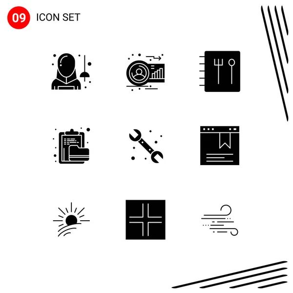 Paquet Signes Symboles Modernes Glyphes Solides Pour Des Supports Impression — Image vectorielle