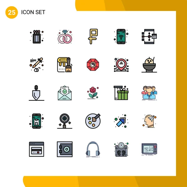 2014 Mobile Interface Filled Line Flat Color Set Pictograms Flowchart — 스톡 벡터