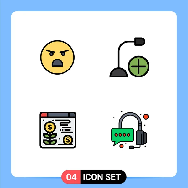 Conjunto Moderno Cores Planas Filledline Pictograph Emoji Web Feeling Devices —  Vetores de Stock