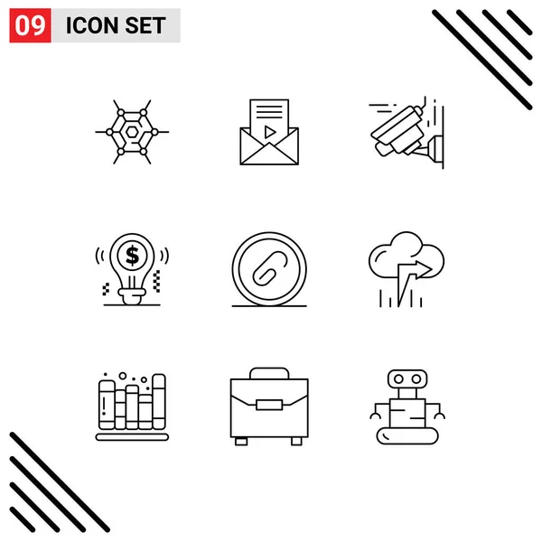 Pictogram Set Simple Outlines Extension Attach Image Solution Business Editable — 스톡 벡터