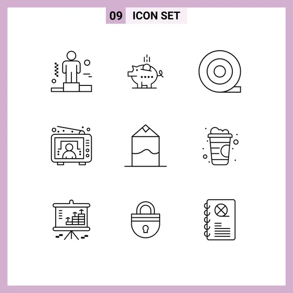 Stock Vector Icon Pack Mit Zeilenzeichen Und Symbolen Für Getränke — Stockvektor