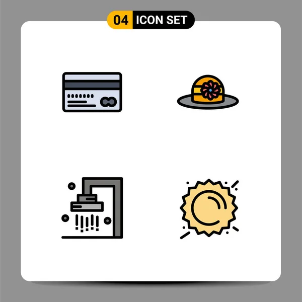 Set Modern Icons Sysymbols Signs Credit Bathroom Back Hat Shower — Vector de stock