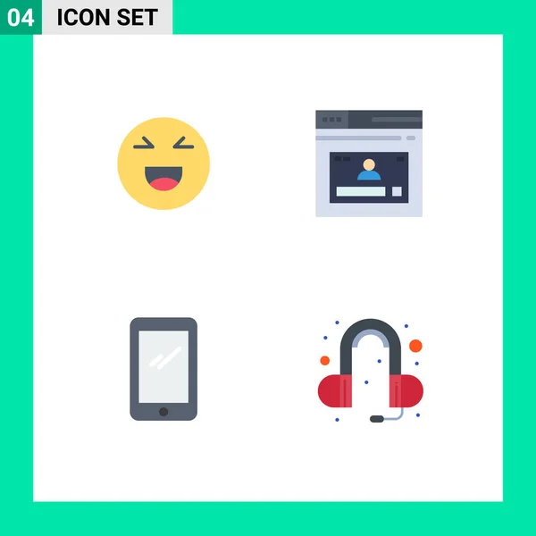 Pictogram Set Simple Flat Icons Chat Phone Happy Web Mobile — Stock Vector