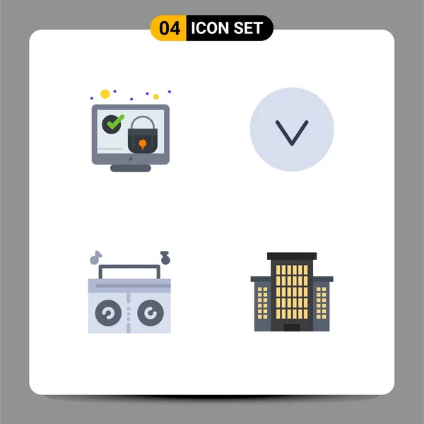 Creative Icons Modern Signs Sysymbols Lock Player Check Circle Building — Vector de stock