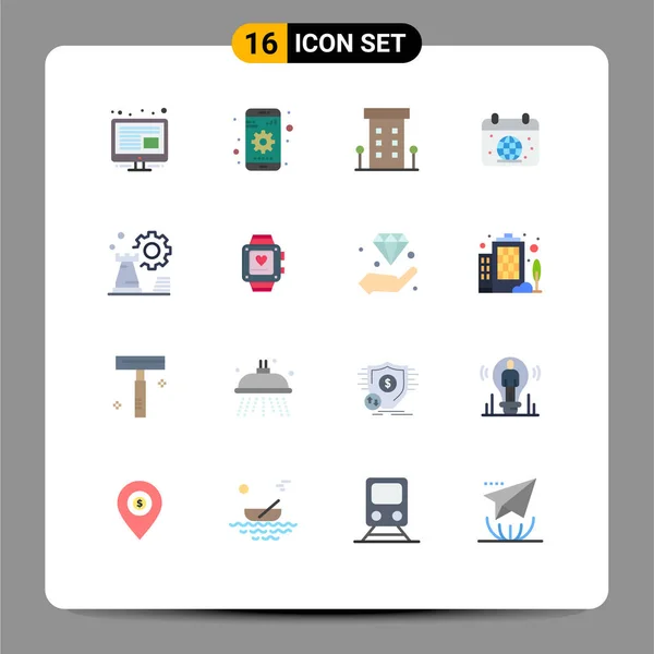 Universal Icon Symbols Group Modern Flat Colors Strategy Globe House — Stockový vektor