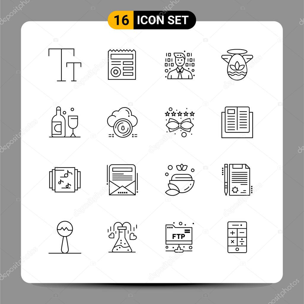 Stock Vector Icon Pack of 16 Line Signs and Symbols for safe, glass, programmer, bottle, easter Editable Vector Design Elements