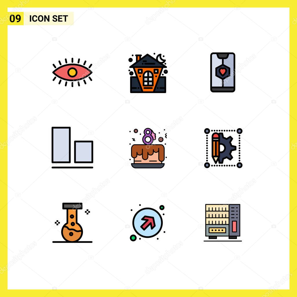 9 Creative Icons Modern Signs and Symbols of cake party, bottom, house, align, love Editable Vector Design Elements