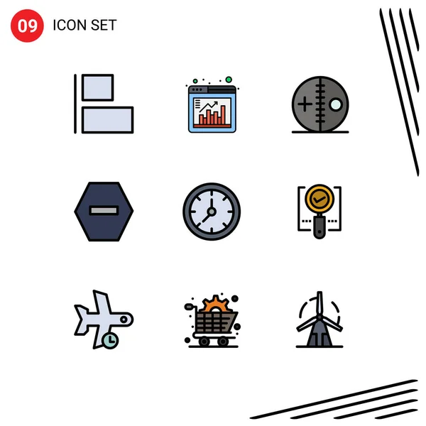 Pictogram Set Simple Filledline Flat Colors Timer Clock Doll Stop — 스톡 벡터