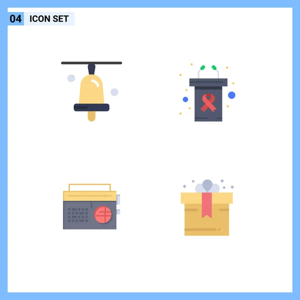 Set Commercial Flat Icons Pack Bell Audio Podium Cancer Day — Vector de stock